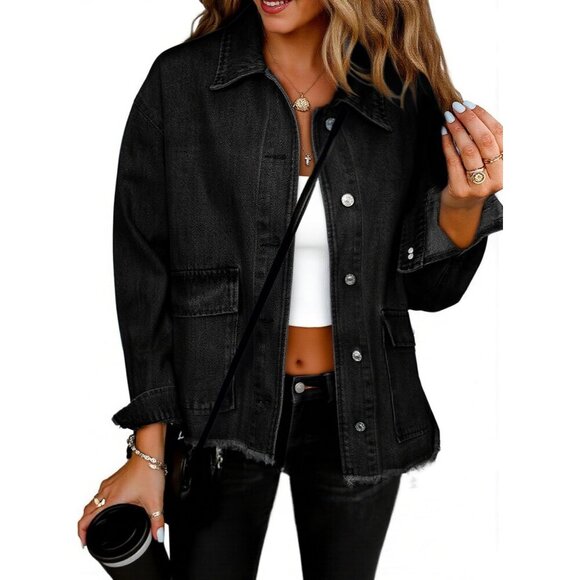 Women's Cropped Denim Jacket Vintage Casual Loose Fit With Pockets